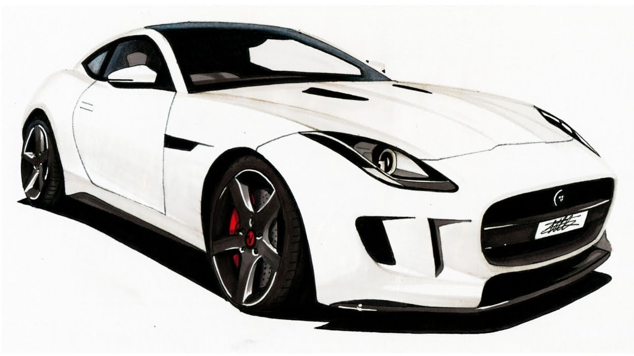 Realistic Car Drawing - Jaguar F-Type - Time Lapse