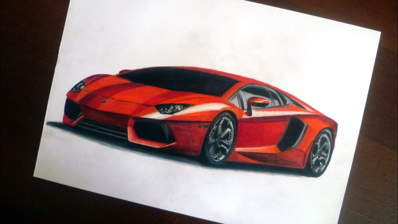 Lamborghini Aventador - Drawing with colored pencils