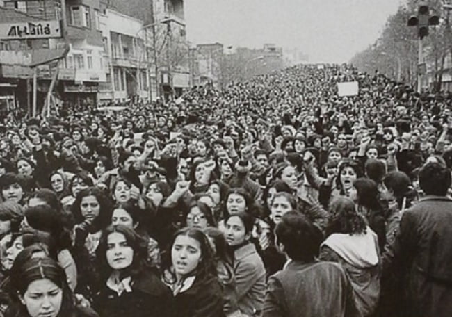 Iranian women who are opposed to compulsory hijab, days after the Islamic revolution of 1979