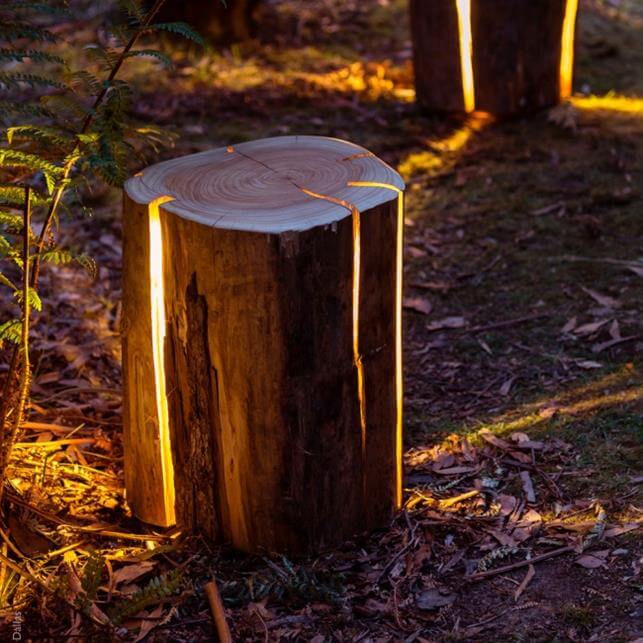 The lamp is made from an old stump