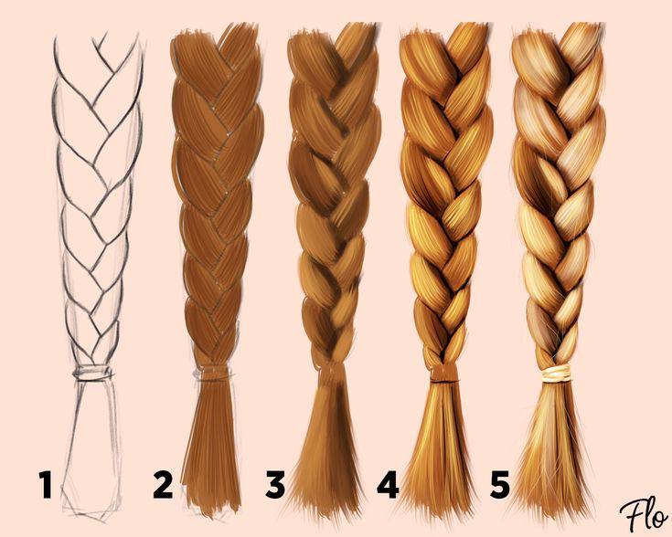 a drawing of braids of different colors