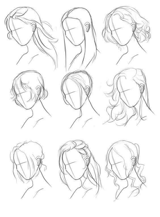 a collection of sketches of a woman's head