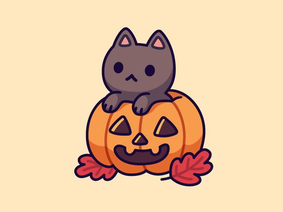 a cartoon of a cat on a pumpkin