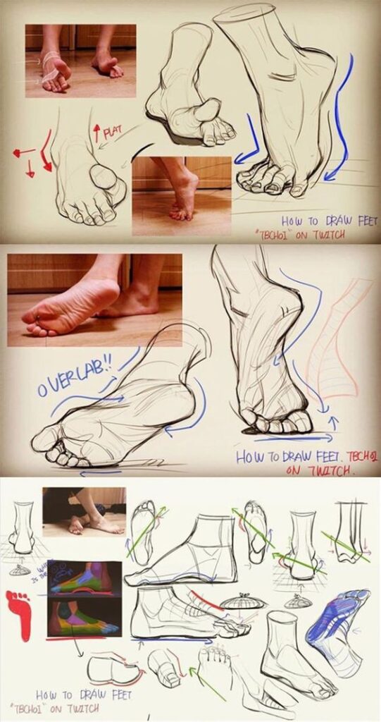 a collage of a drawing of feet