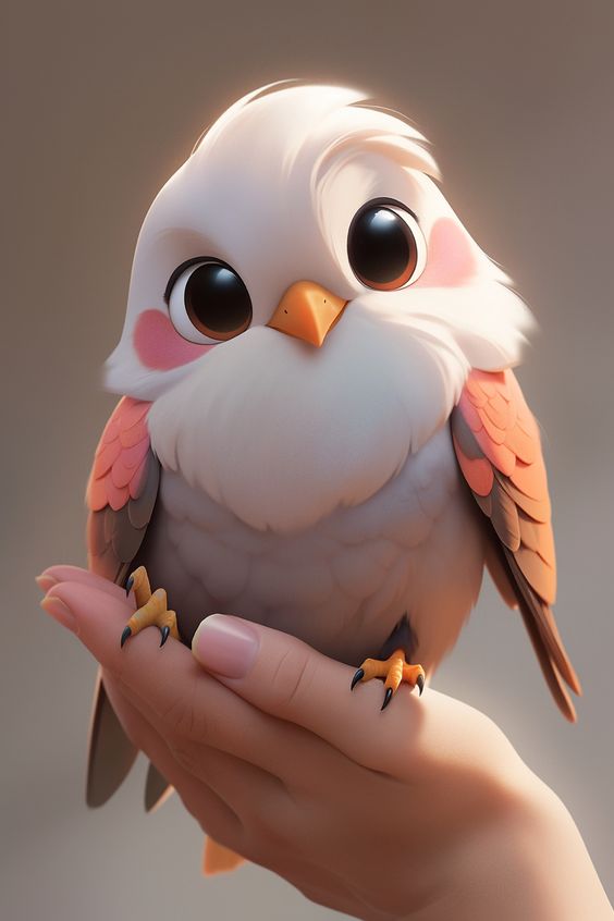 a hand holding a cartoon bird