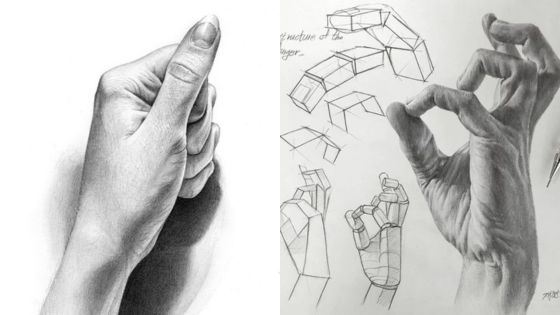 A drawing of a hand and a drawing of a hand.