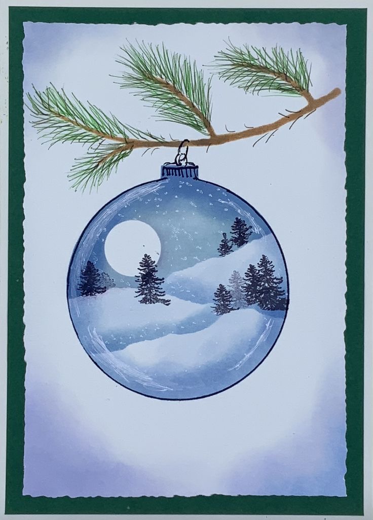 A christmas card with a snowball on a branch.