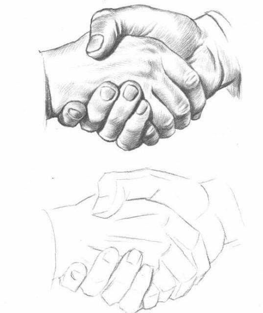 A drawing of a handshake between two people.