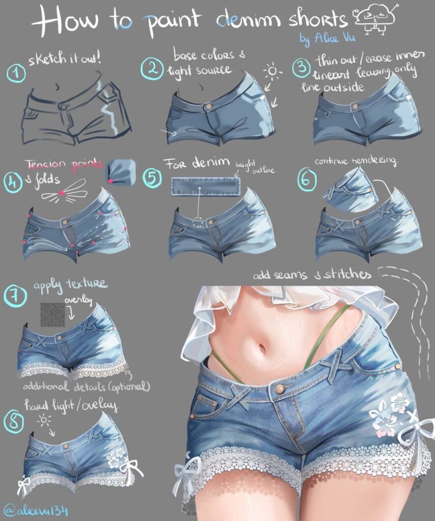 How to paint denim shorts.