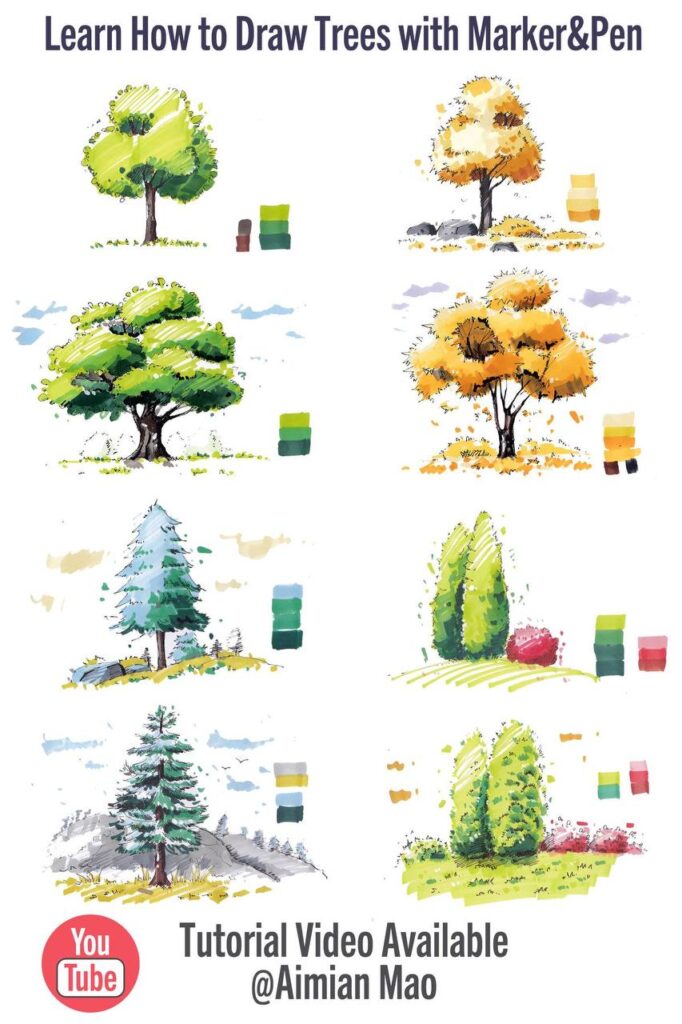 Learn how to draw trees with marker and pen.