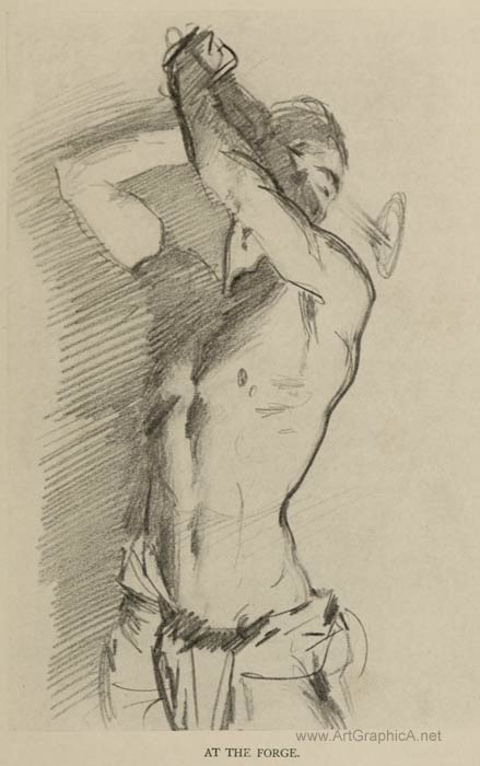 A drawing of a naked man holding a bat.