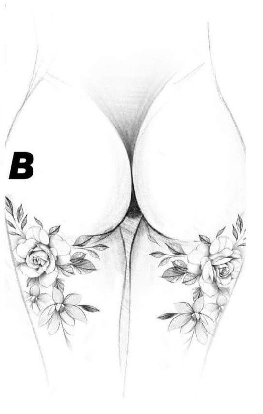 A drawing of a woman with flowers on her butt.
