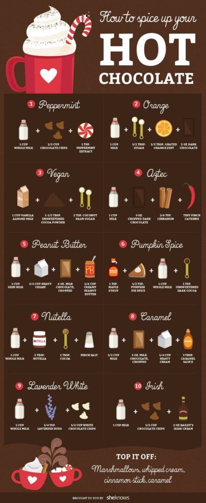 Hot chocolate recipe infographic.