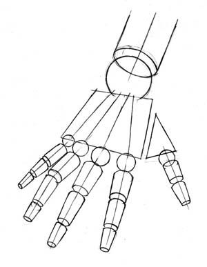 A drawing of a hand with four fingers.