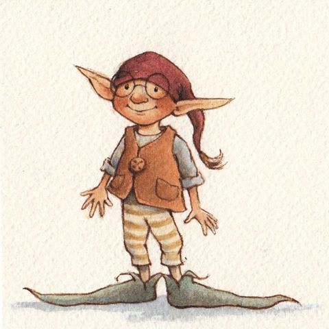 An illustration of an elf wearing glasses and a hat.