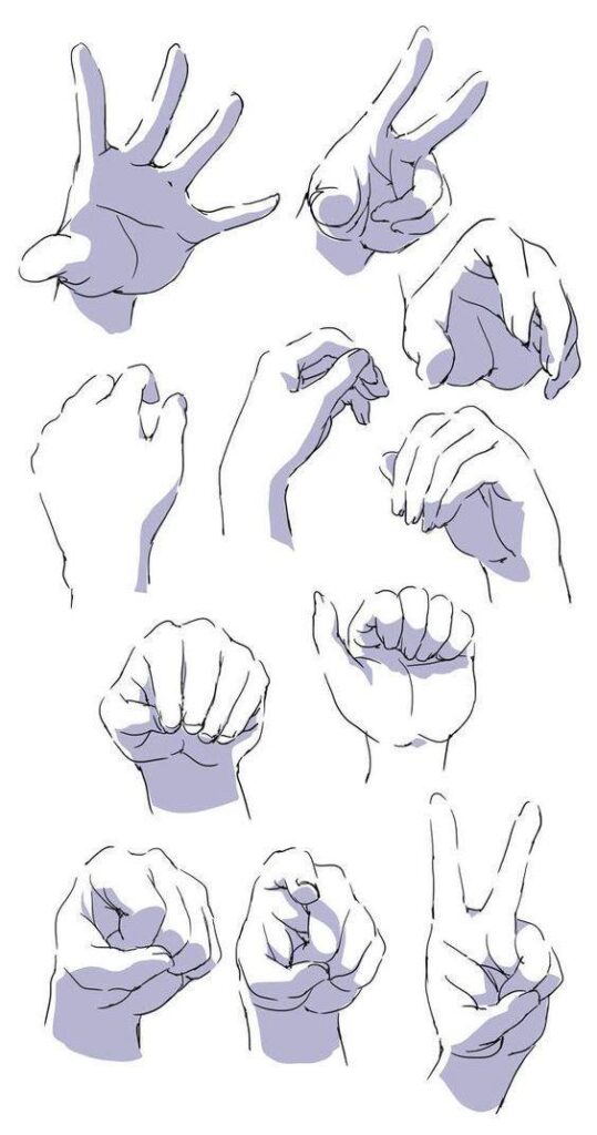 A set of different hand gestures in different poses.