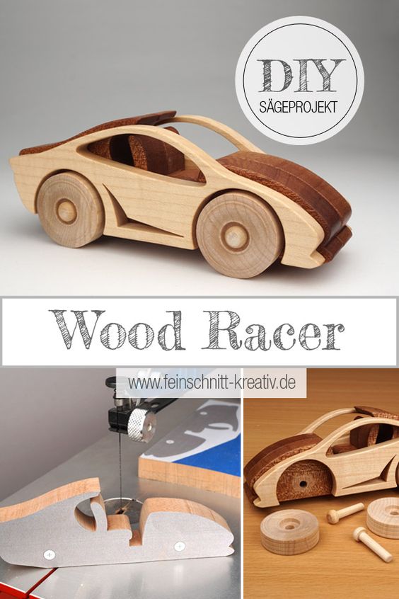 a wood toy car with a wood grain on the side