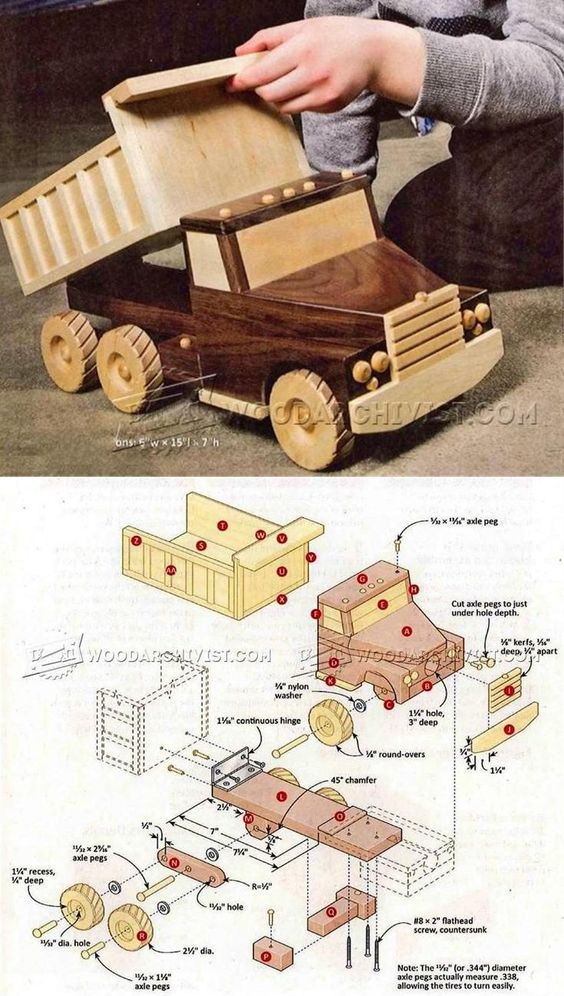 a wooden toy truck with a flatbed truck