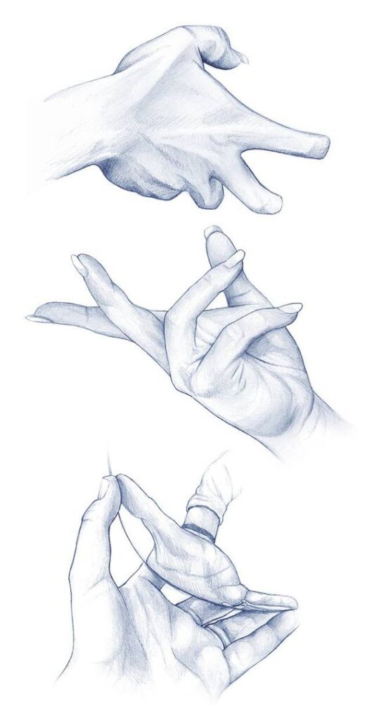 A drawing of a person's hands in different positions.