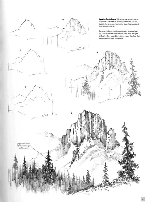 A book showing how to draw mountains and trees.