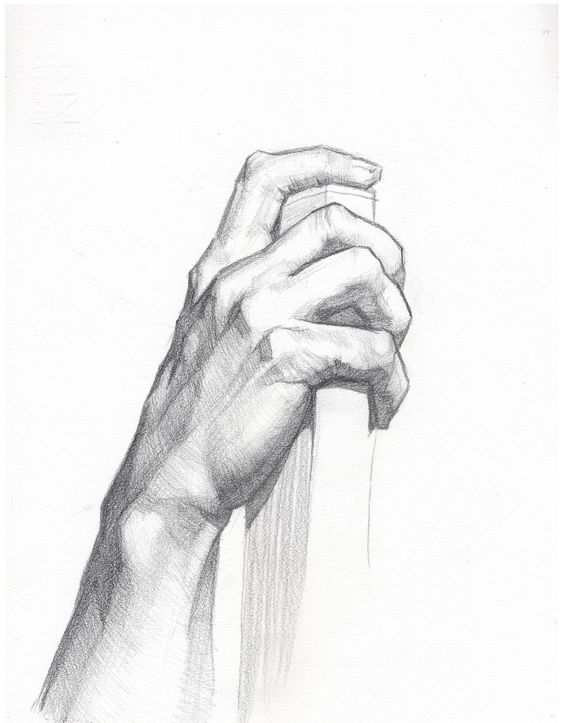 A drawing of a hand holding a piece of paper.