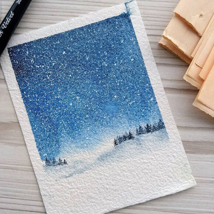 A watercolor painting of a snowy sky.