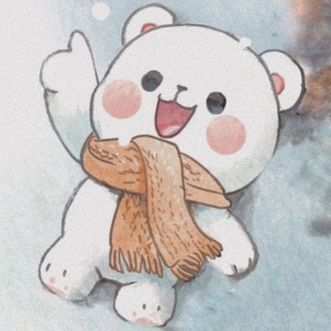 A cartoon teddy bear wearing a scarf.