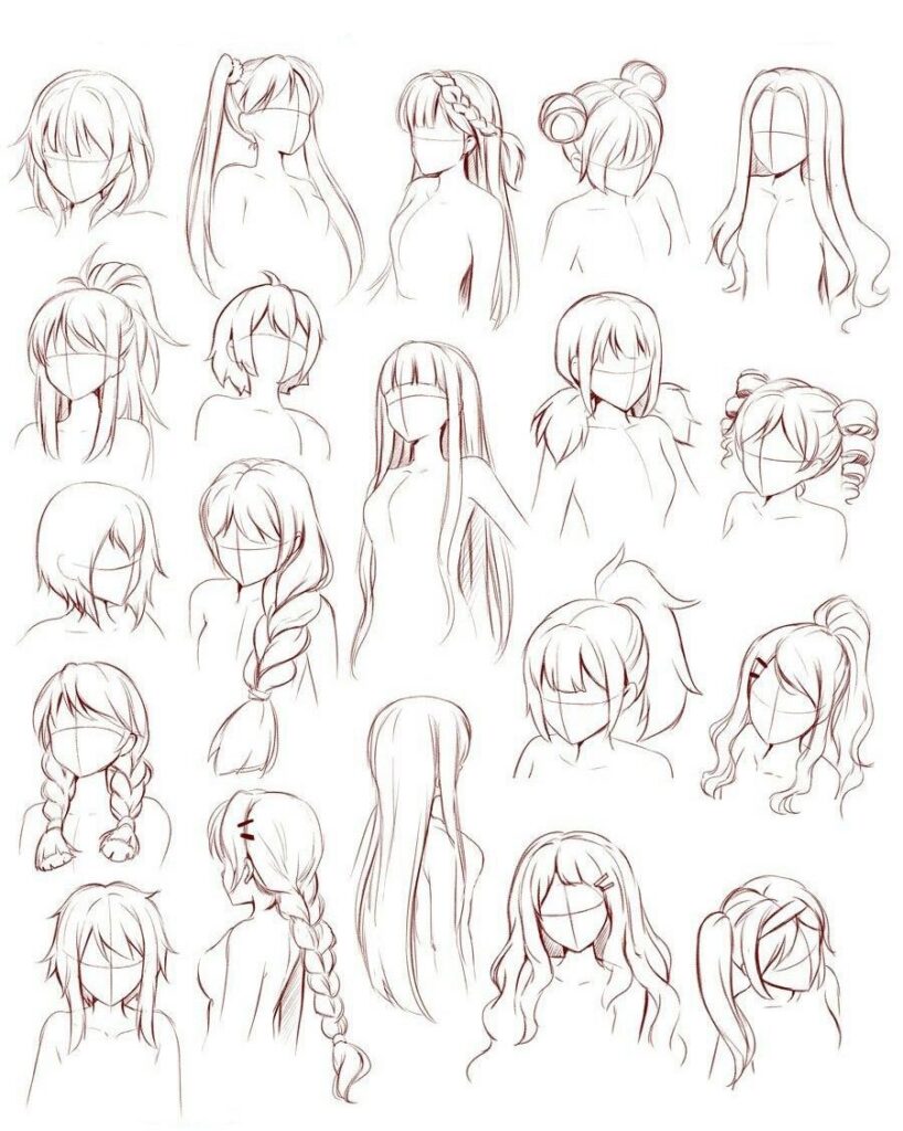 A collection of different anime hair styles.