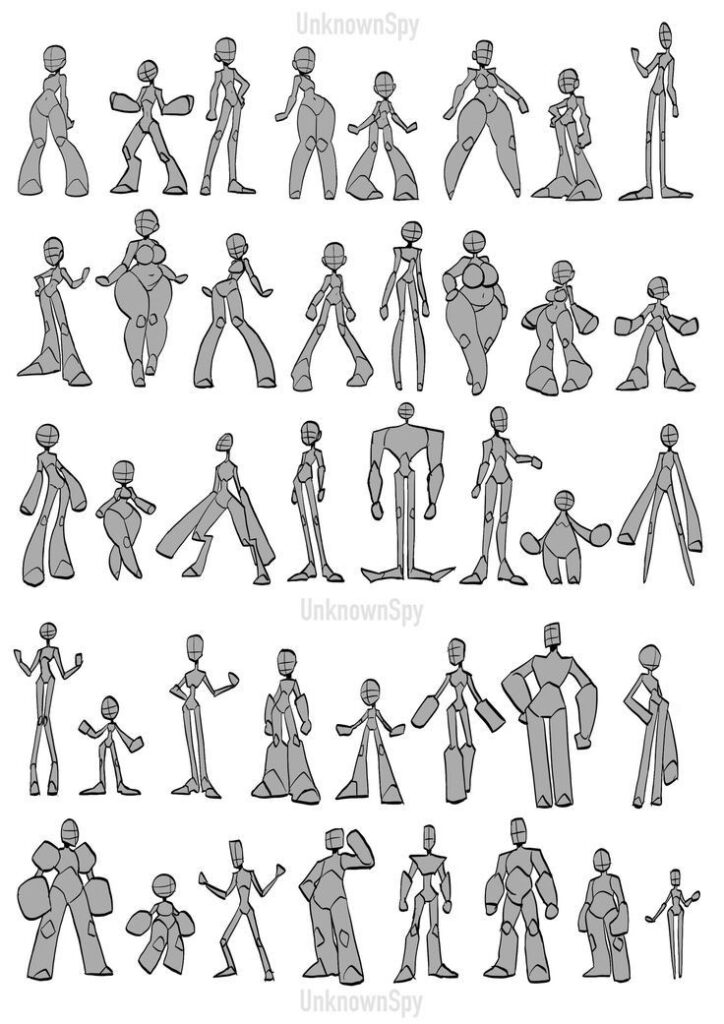 A set of stick figures in different poses.