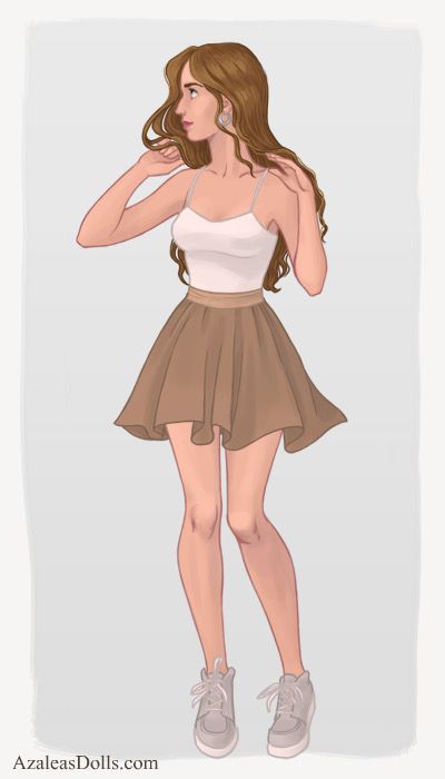 A cartoon of a girl in a tan skirt.