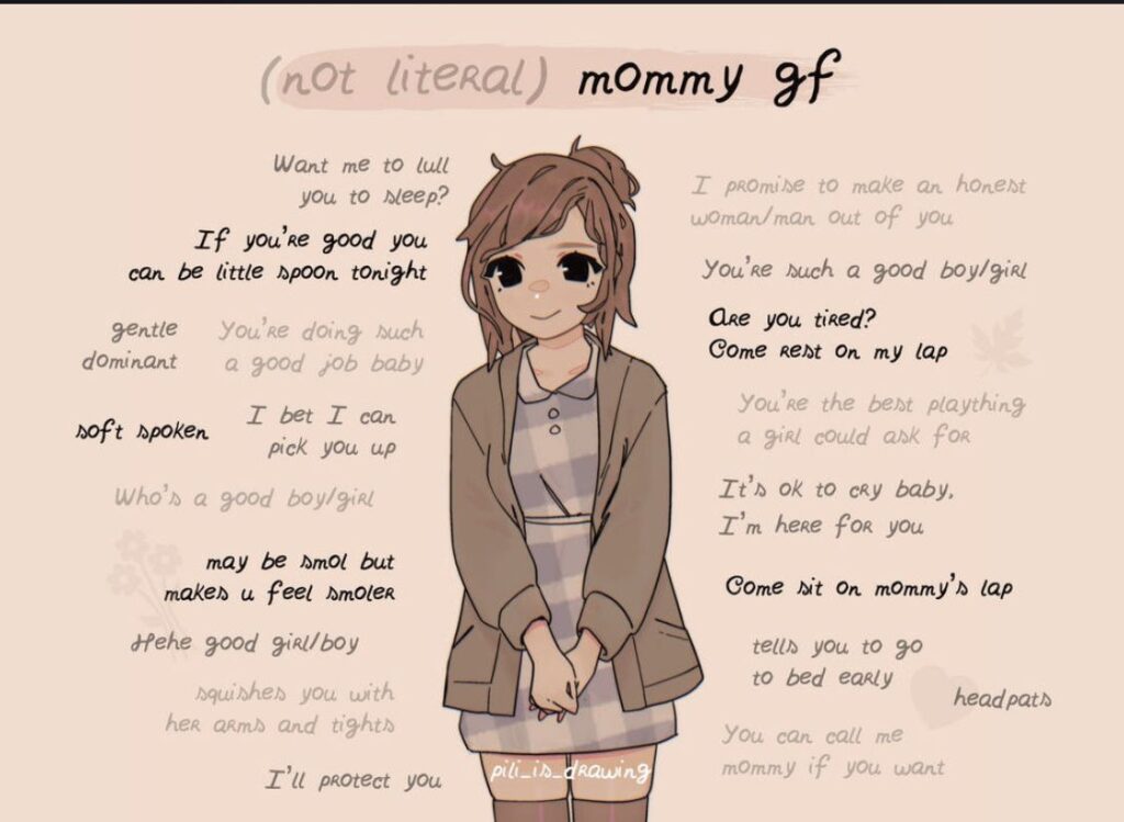 A drawing of a girl with the words mommy gf.
