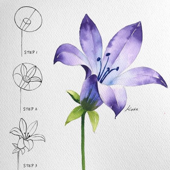 A tutorial on how to draw a purple flower.