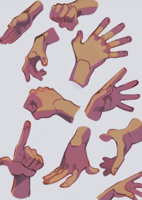 Illustration of various hand gestures against a light background.