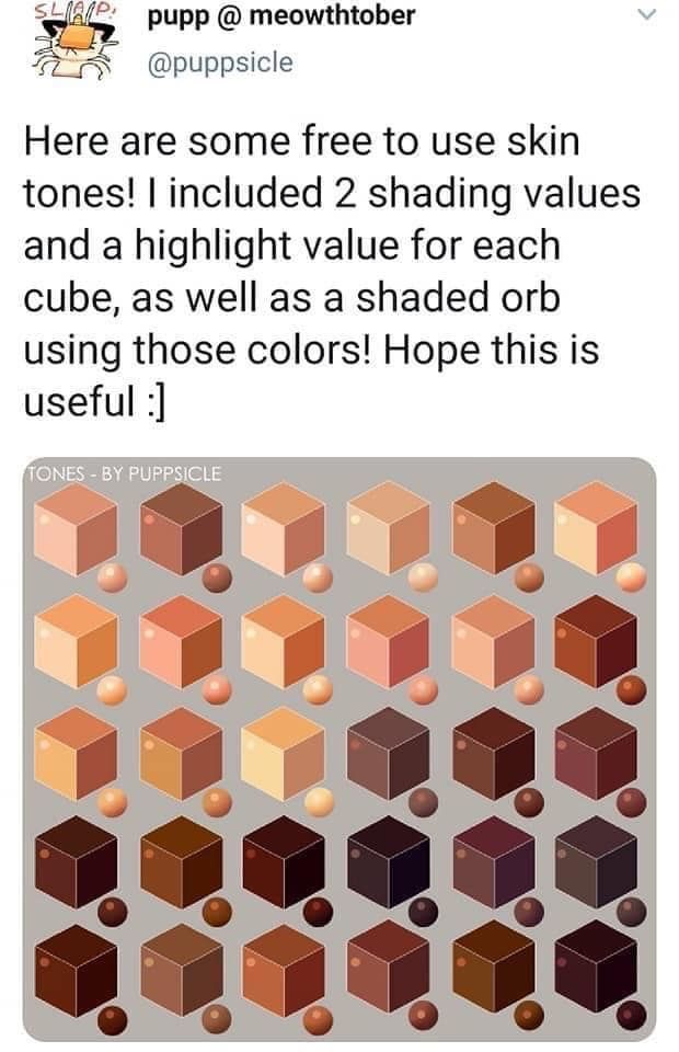 Illustration showing a variety of shaded cubes in different brown and orange tones, posted by a user named @puppsicle on social media.