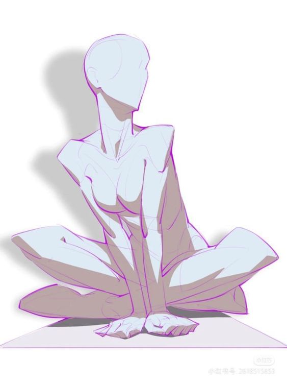 Illustration of a stylized, featureless humanoid figure sitting cross-legged with a subtle gradient from purple to white.