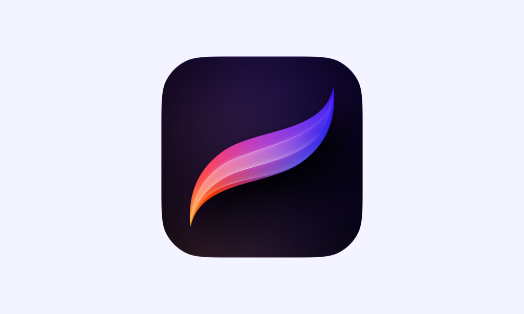 App icon featuring a stylized feather with a gradient of blue, purple, and pink on a dark background.