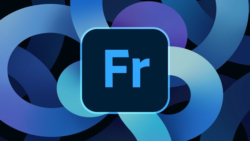 Abstract background featuring blue and black overlapping circles with a central icon labeled "fr.