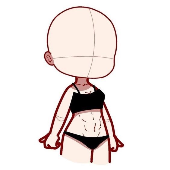 Illustration of a stylized female character wearing a black bandeau top and bikini bottom, depicted without facial features or hair.
