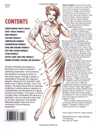Illustrated book cover featuring a female figure in a dress, surrounded by text listing contents on understanding various types of wrinkles in fabric and the author's biography. Price listed is .50.