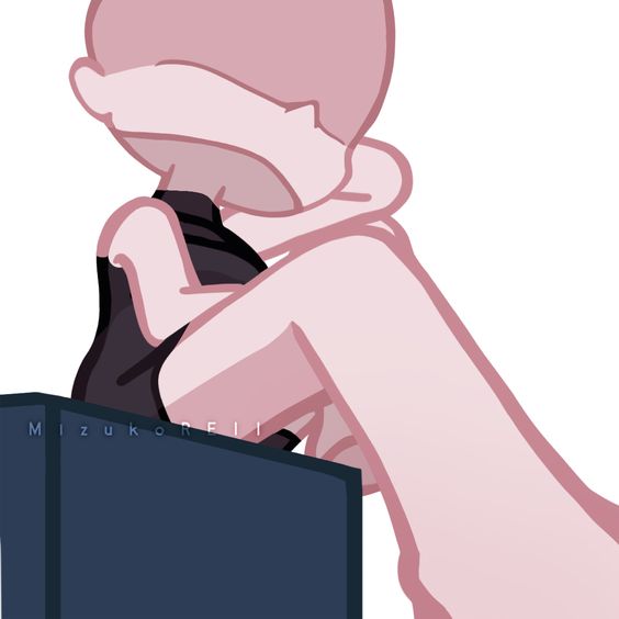Illustration of a faceless person in a pink hoodie hunched over, resting their head on their arms crossed over a dark backpack.