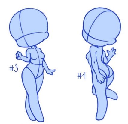 Illustration of two stylized female figures in blue, numbered #3 and #4, showing front and side poses.