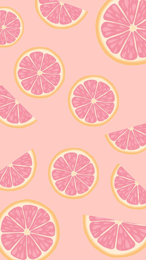 Illustrated pattern featuring pink grapefruit slices and wedges on a light pink background.