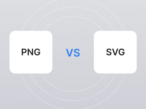 Graphic comparing png and svg file formats, labeled "png vs svg" in blue text, centered between two labeled squares against a gray background.