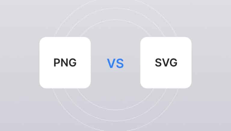 Graphic comparing png and svg file formats, labeled "png vs svg" in blue text, centered between two labeled squares against a gray background.