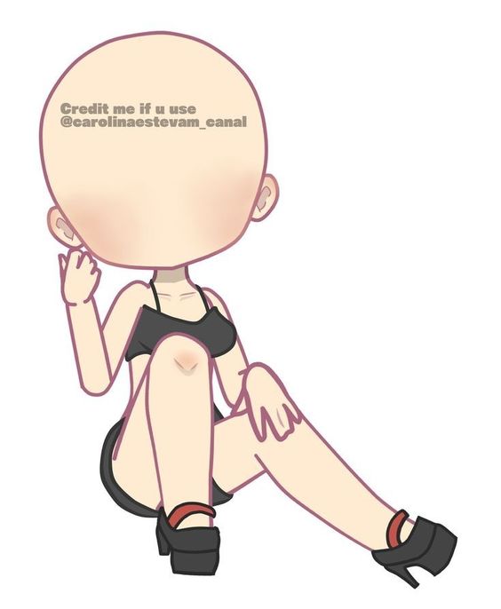 Illustration of a stylized, faceless character sitting in a relaxed pose, wearing a black top, shorts, and red shoes, with a watermark crediting "carolinamaestvam_canal.