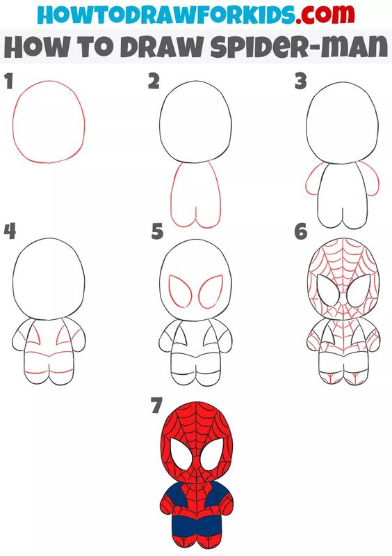 Step by step Spider-Man drawing tutorial for kids
