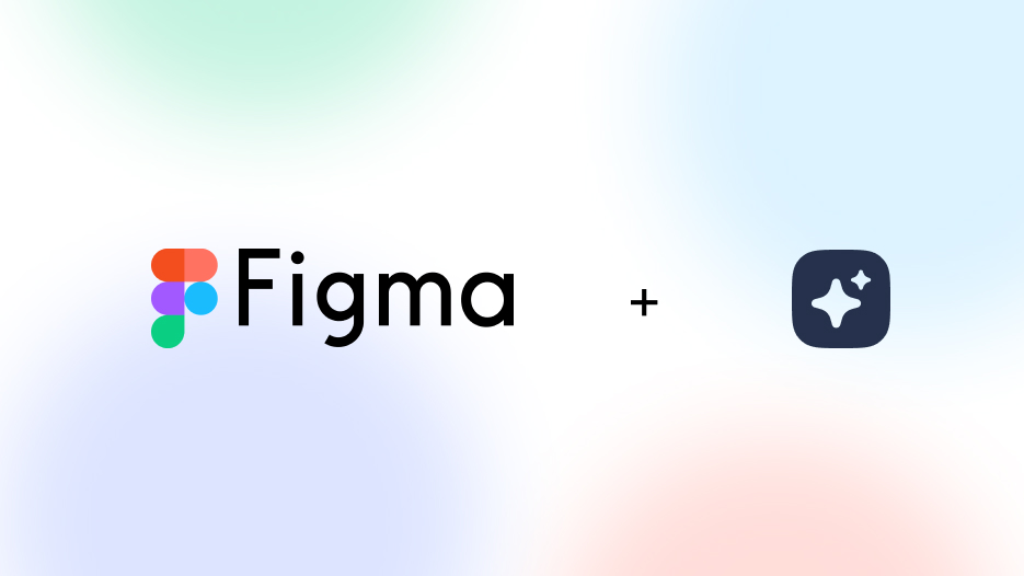 Figma logo next to an unknown icon on a colorful soft gradient background representing collaboration of two platforms.