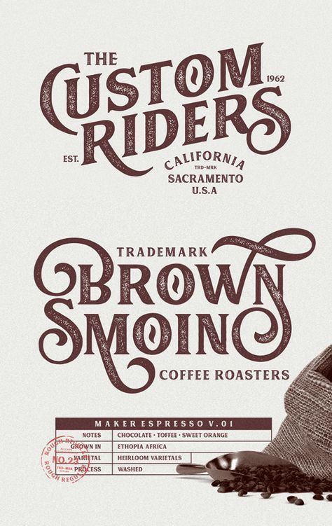 Vintage-style advertisement for Brown Smoin Coffee Roasters featuring espresso blend details and rich decorative typography.