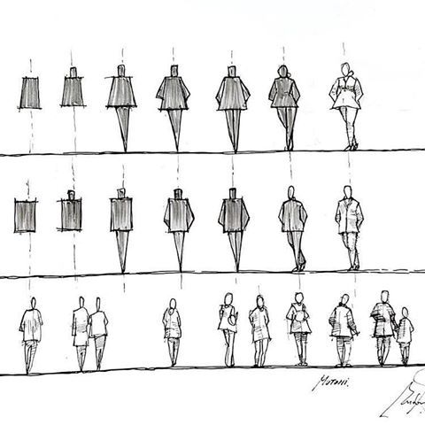 Illustration of human figure sketches showcasing different walking postures in a step-by-step sequence.