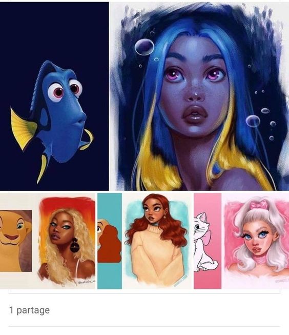 A collage of various colorful character illustrations, including animated figures and stylized human portraits.